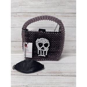 BOUFFANTS & BROKEN HEARTS Kendra Dandy *flaw* Bead Skull Purse Bag NWT